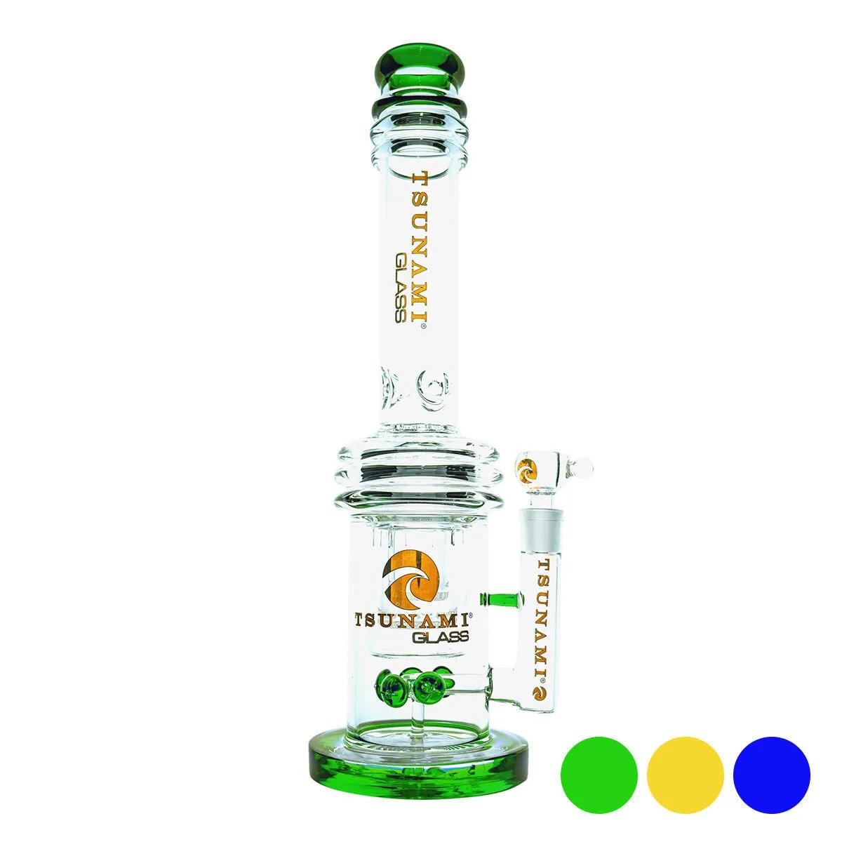 Button Double Honeycomb Perc Bong 16" (Tsunami Glass)